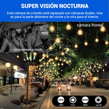 Cámara de visión triple (delantera y trasera + interior)