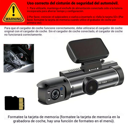 Cámara de visión triple (delantera y trasera + interior)