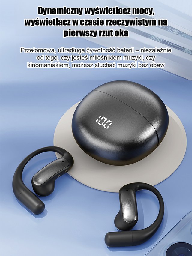 Bezprzewodowe słuchawki Bluetooth z inteligentnym tłumaczeniem AI przez przewodnictwo powietrzne.